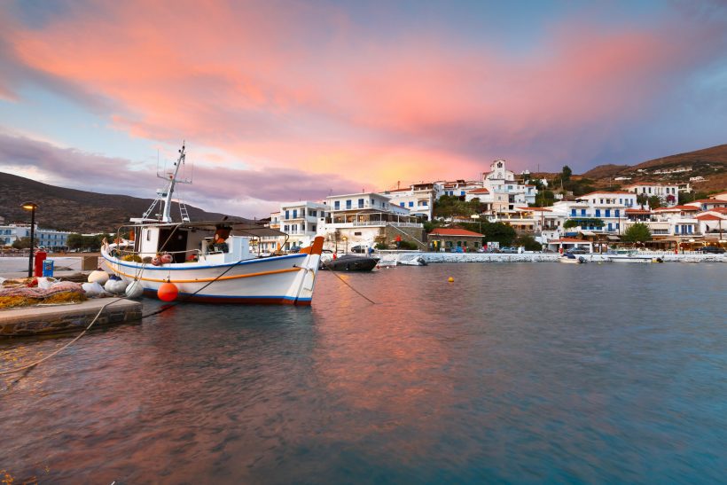 Batsi,Village,On,The,Coast,Of,Andros,Island,In,Greece.